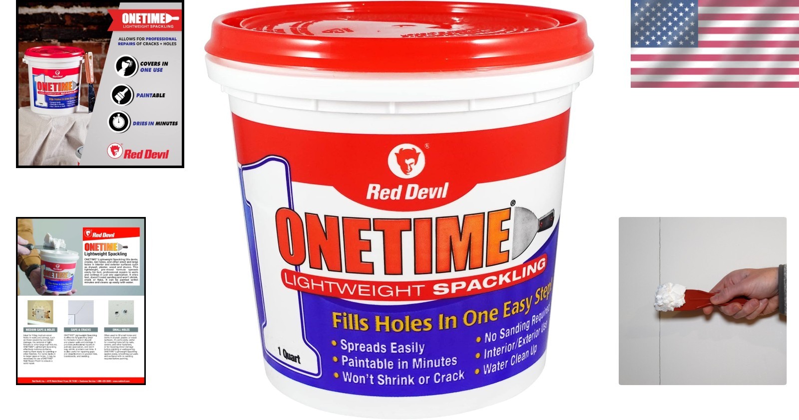 Versatile ONETIME Lightweight Spackle for Easy Drywall & Plaster Repair, 1 Quart