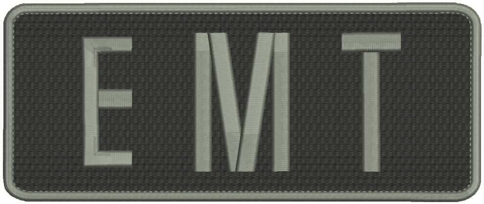 EMT embroidery patches 4x10 hook on back grey thread black