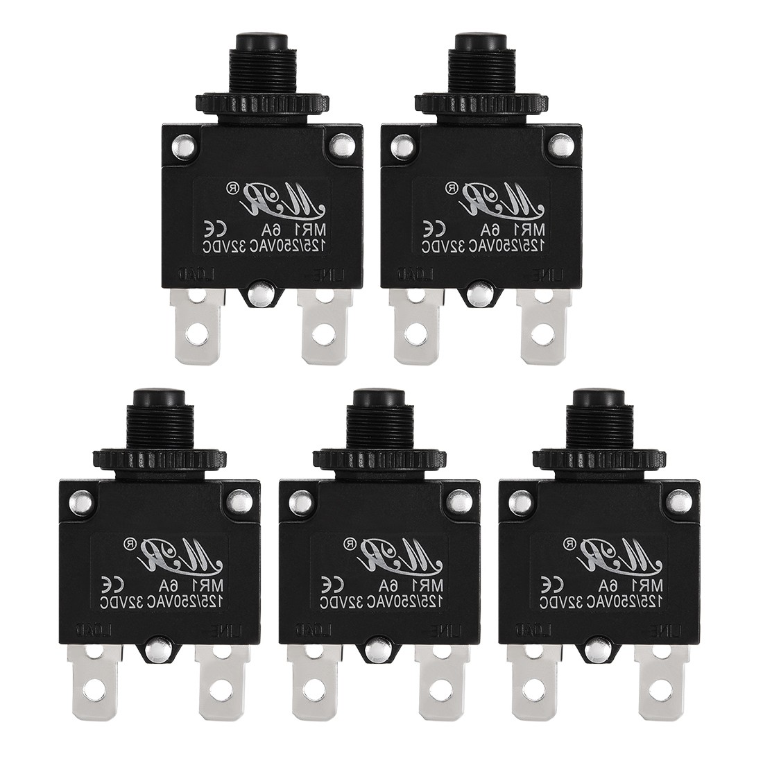 5 Pcs 125/250V 6A Thermal Overload Protector AC Button Reset Circuit Breaker