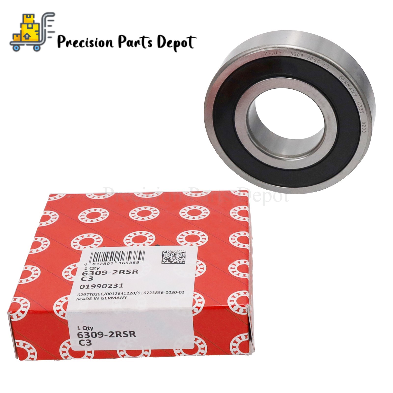 For FAG 6309 2RSR C3 Deep Groove Ball Bearing Rubber Sealed 45x100x25mm
