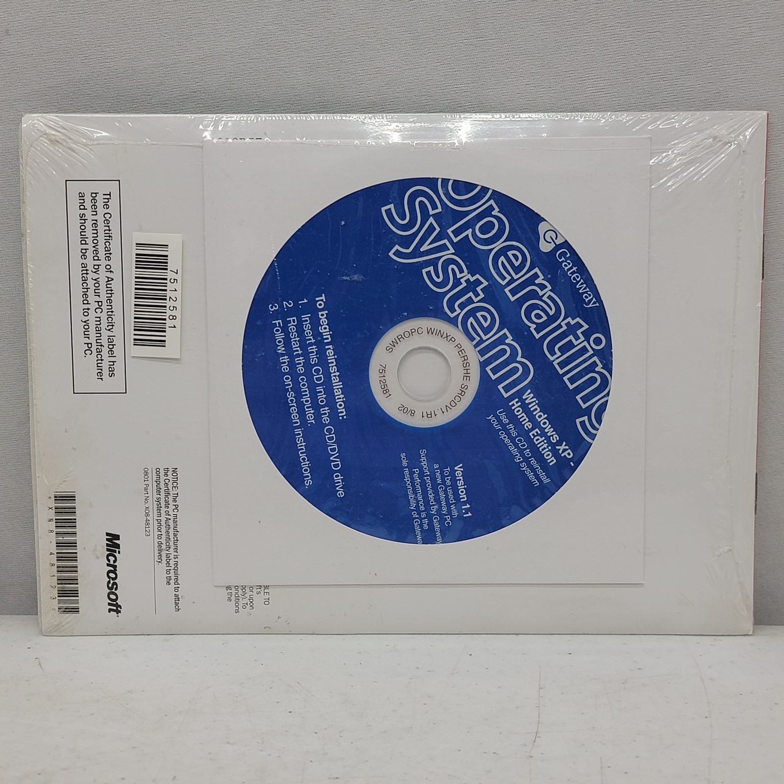Gateway Computer Microsoft Windows XP PC Operating System Disc 2002 Version 1.0