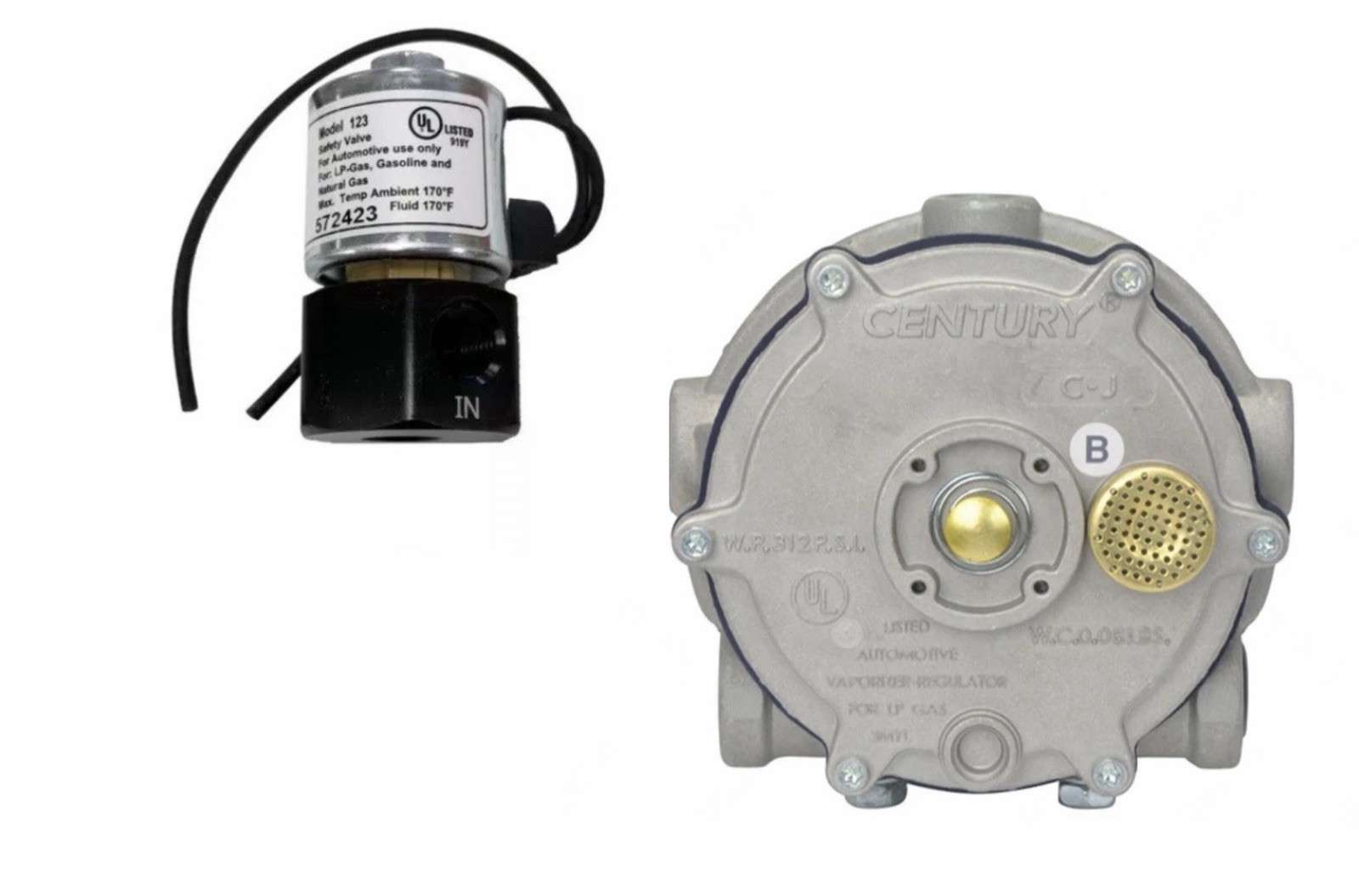 JB-2 Propane Regulator Vaporizer Converter & 12v 90° Solenoid Lockoff
