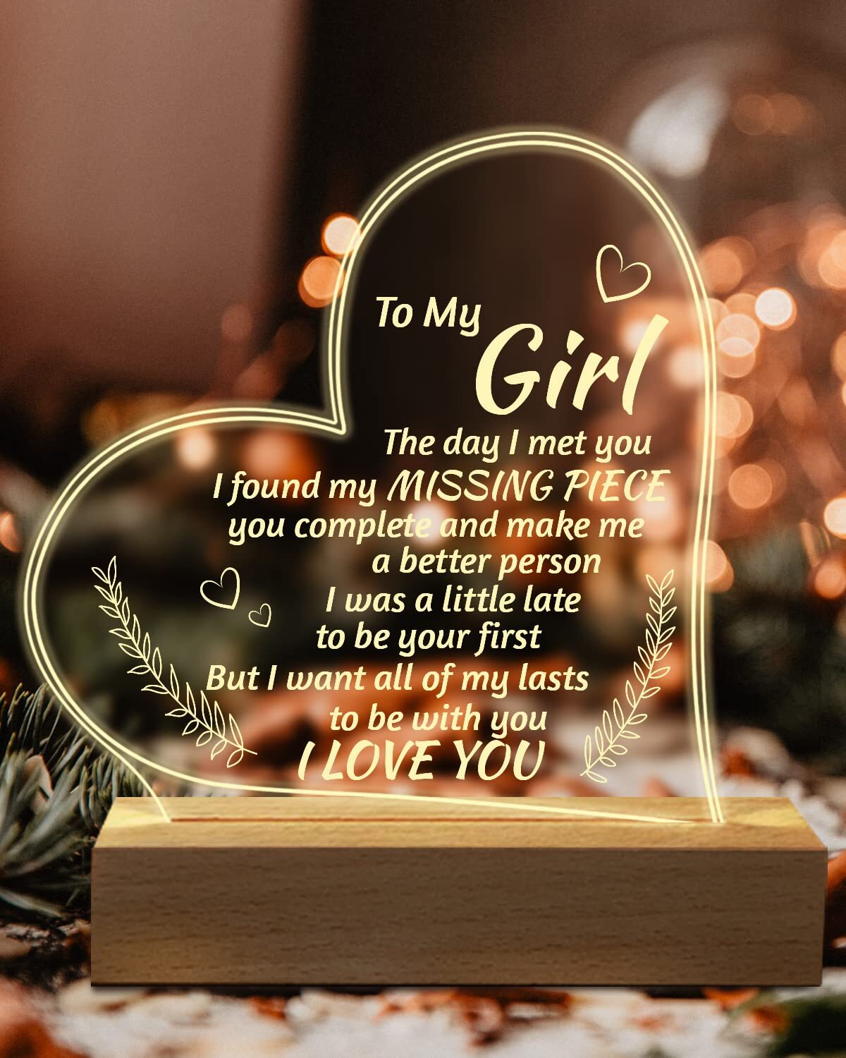Romantic Engraved Night Light Gift "I Love You" Message Anniversary Gift for Her