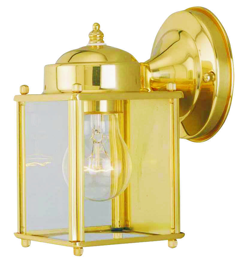 Outdoor Wall Lantern, 120 V, 60 W, Steel Fixture, Polished Brass Fixture