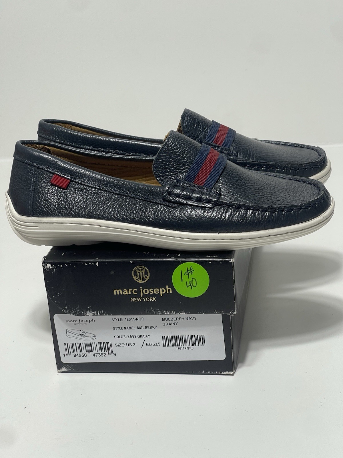 Marc Joseph New York Womens Mulberry Navy Grainy Loafers Sz 3 Style 18011-NGR