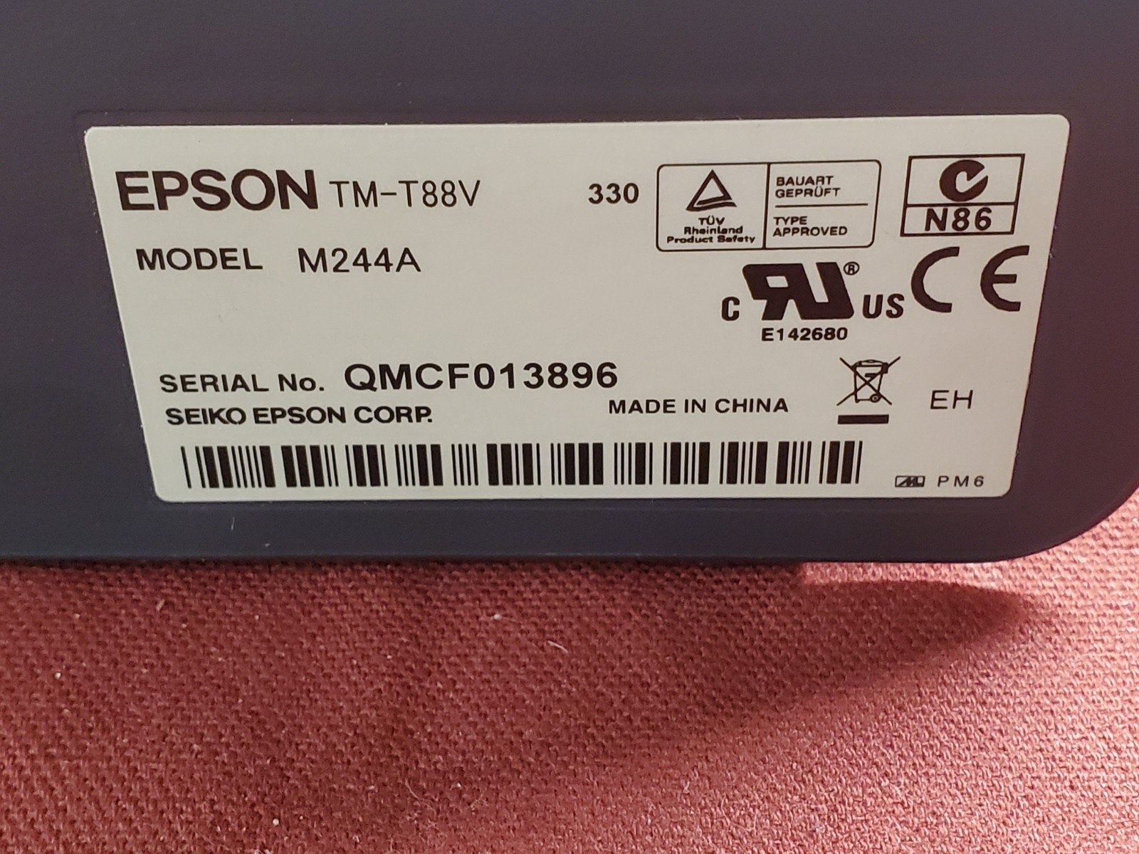 Epson TM-T88V Thermal Receipt Printer M244A w/ AC Adapter #E2 59