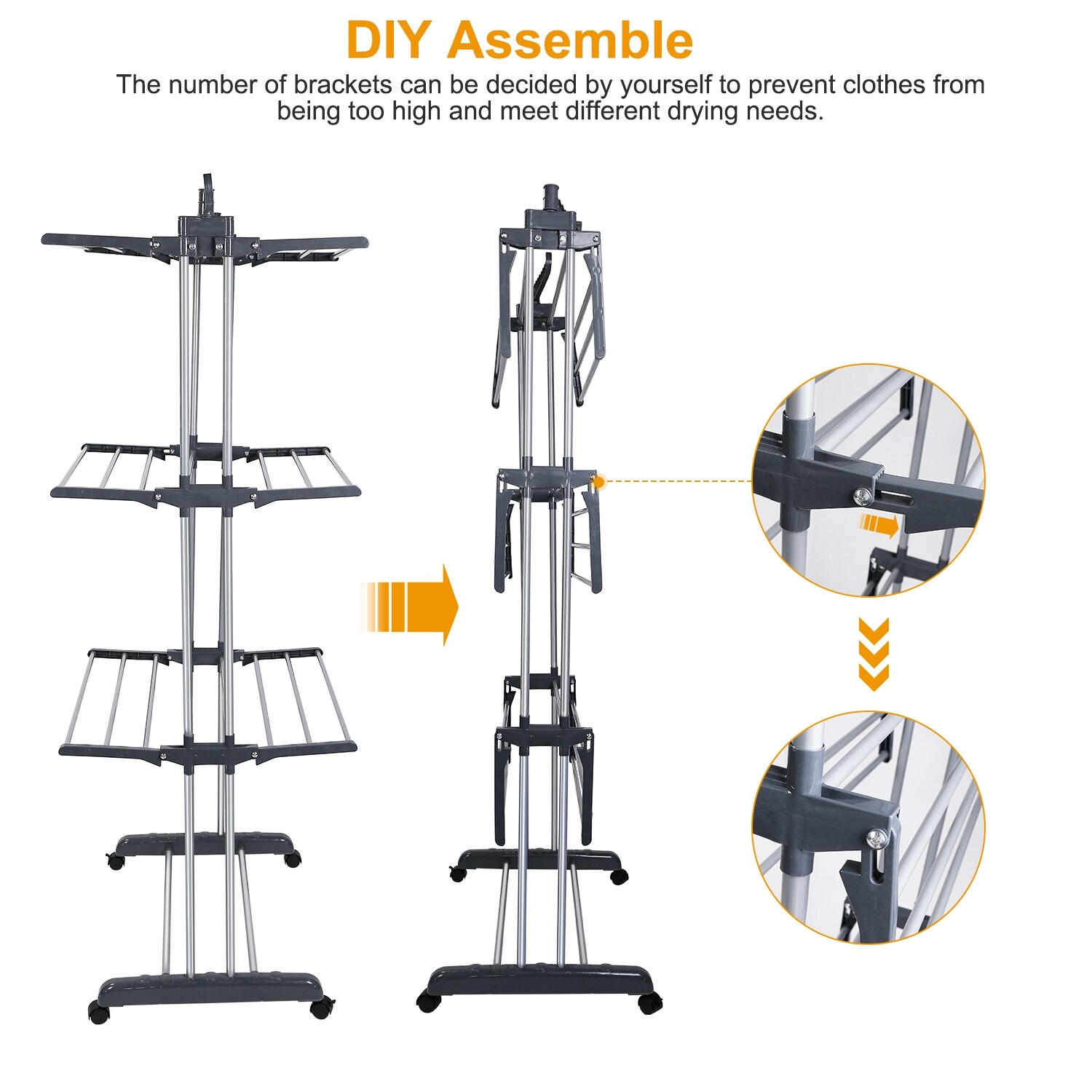 3 Tier Laundry Organizer Folding Drying Rack Clothes Dryer Hanger Stand Mobile