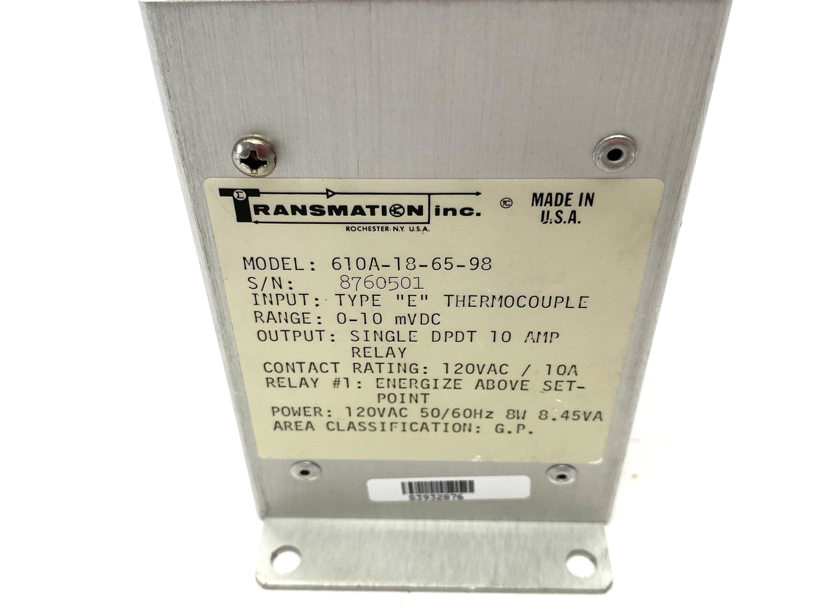 Transmation 610A-18-65-98 Temperature Alarm Unit