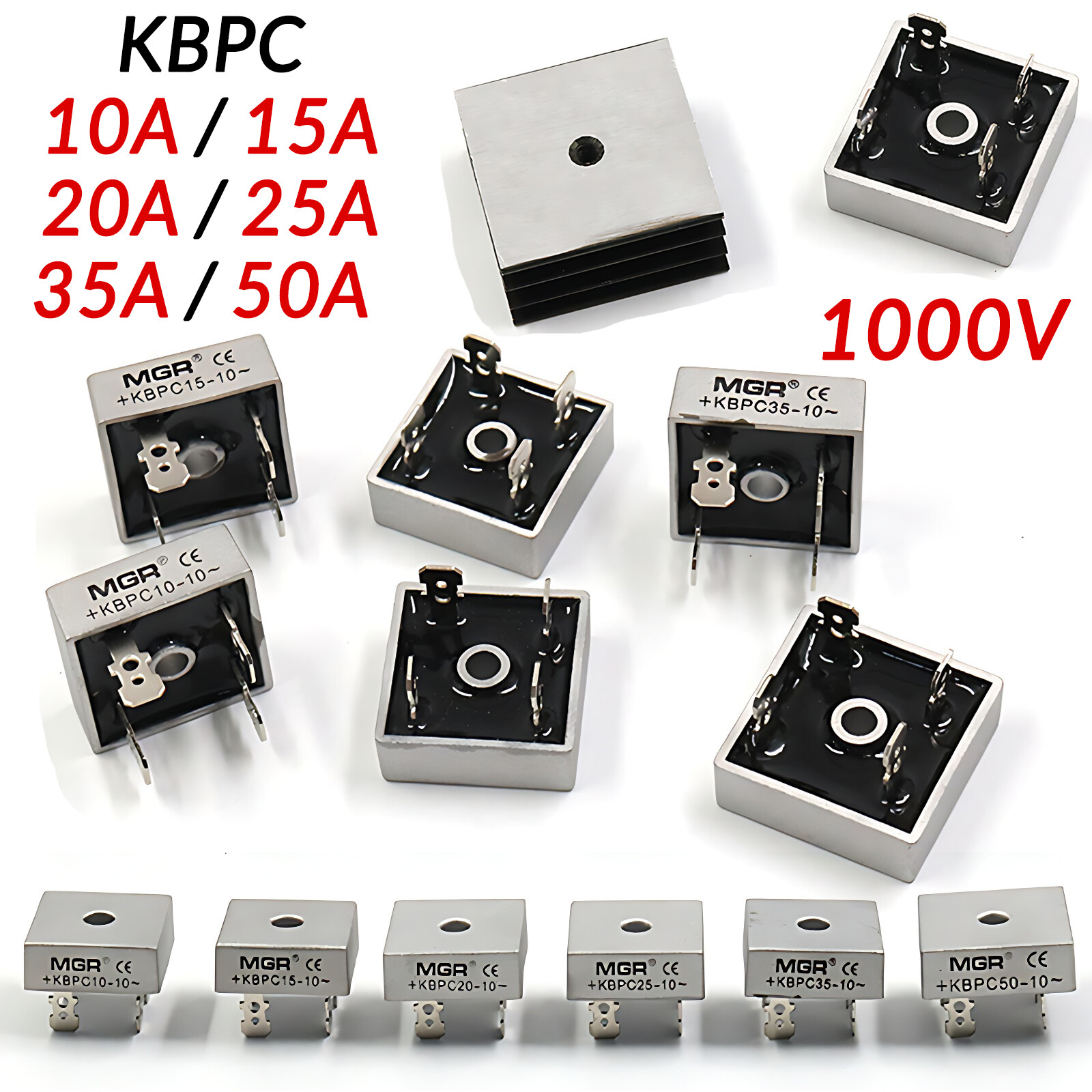 10/15/20/25/35/50A 1000V Metal Case Single Phases Diode Bridge Rectifier KBPC