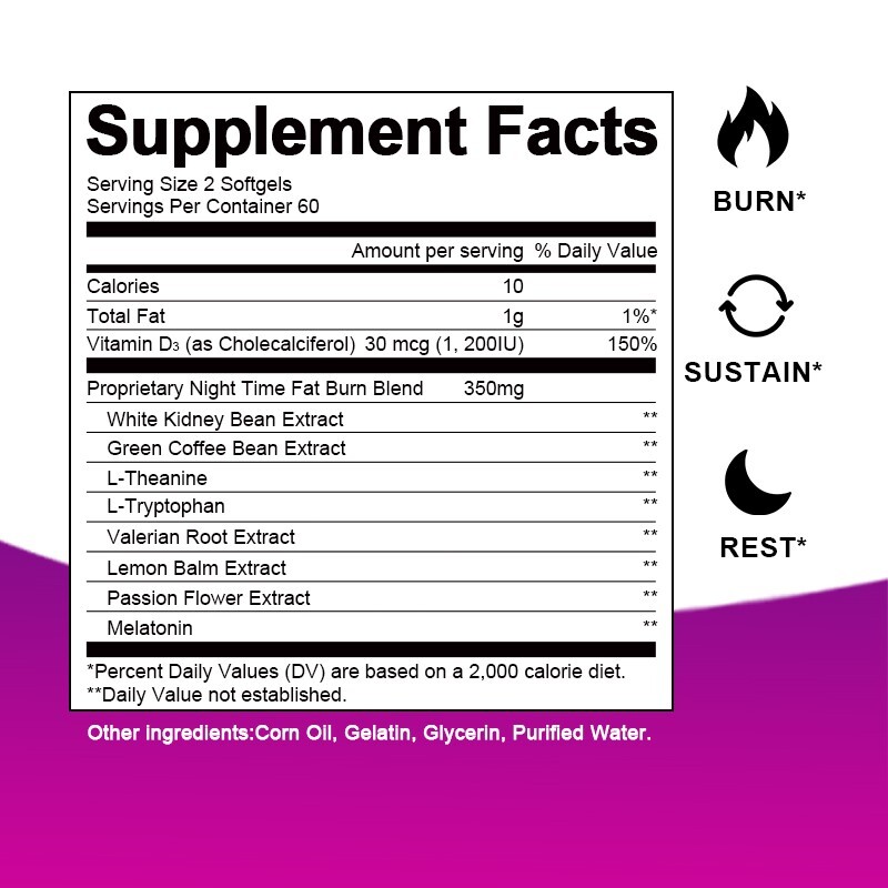 Detox Fat Burn Lose Weight Capsules Night Time Fat Burner Weight Loss （2 Pack）