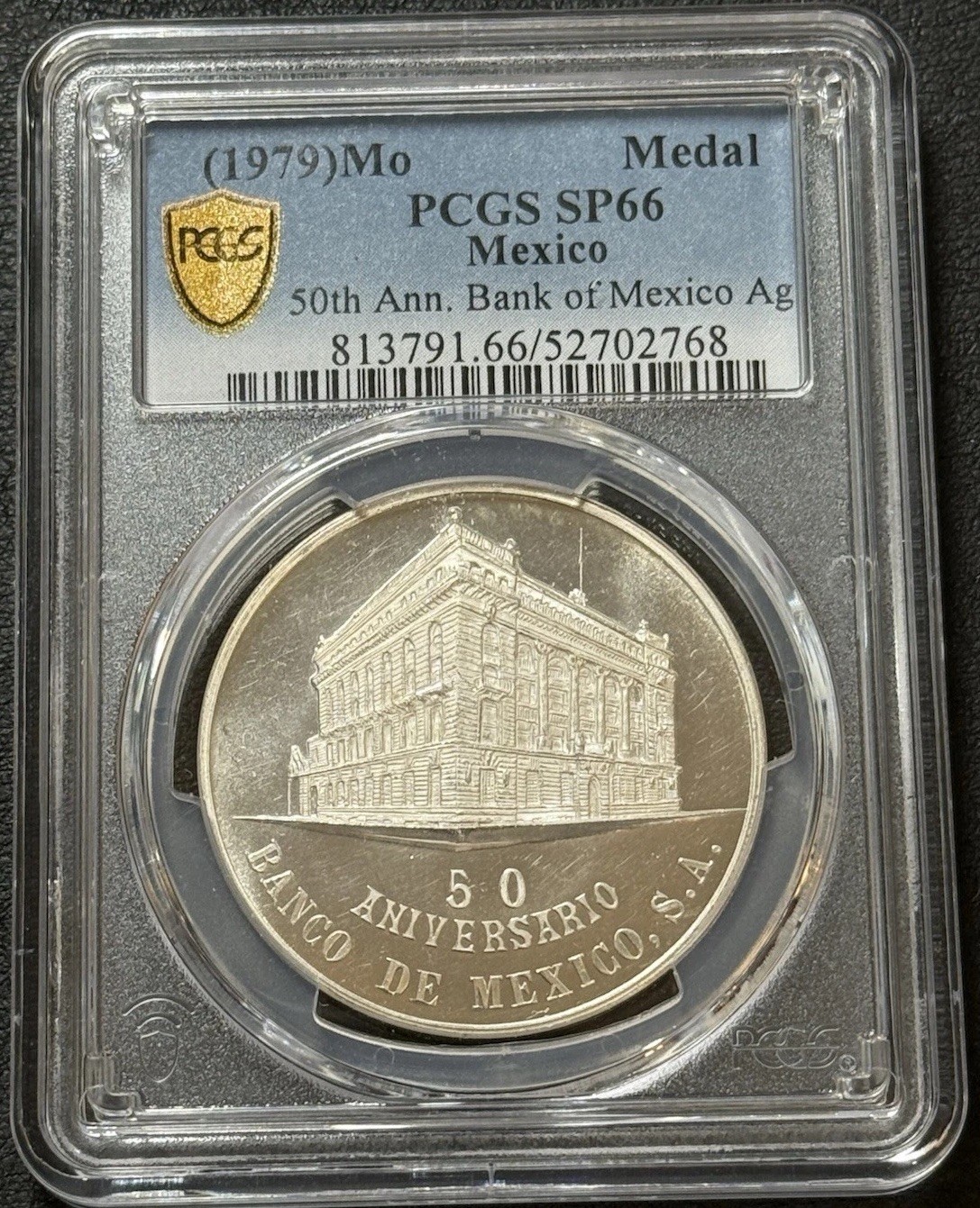 RARE 1979 Mo 24.96g .999 Silver Mexico 50th Anniversary Bank Of Mexico PCGS SP66