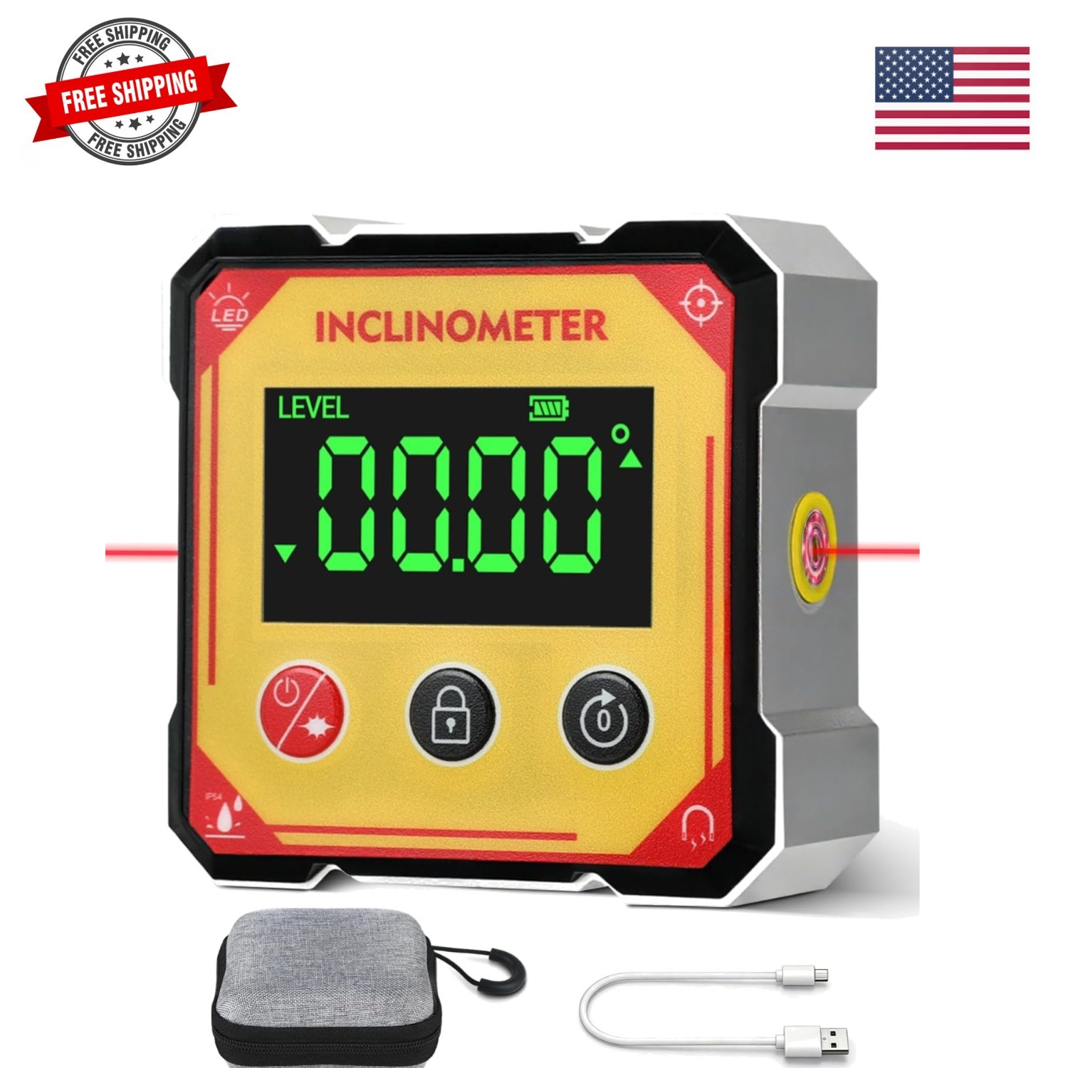 Digital Angle Finder with Laser & Strong Magnets – Cube Inclinometer for Tabl...