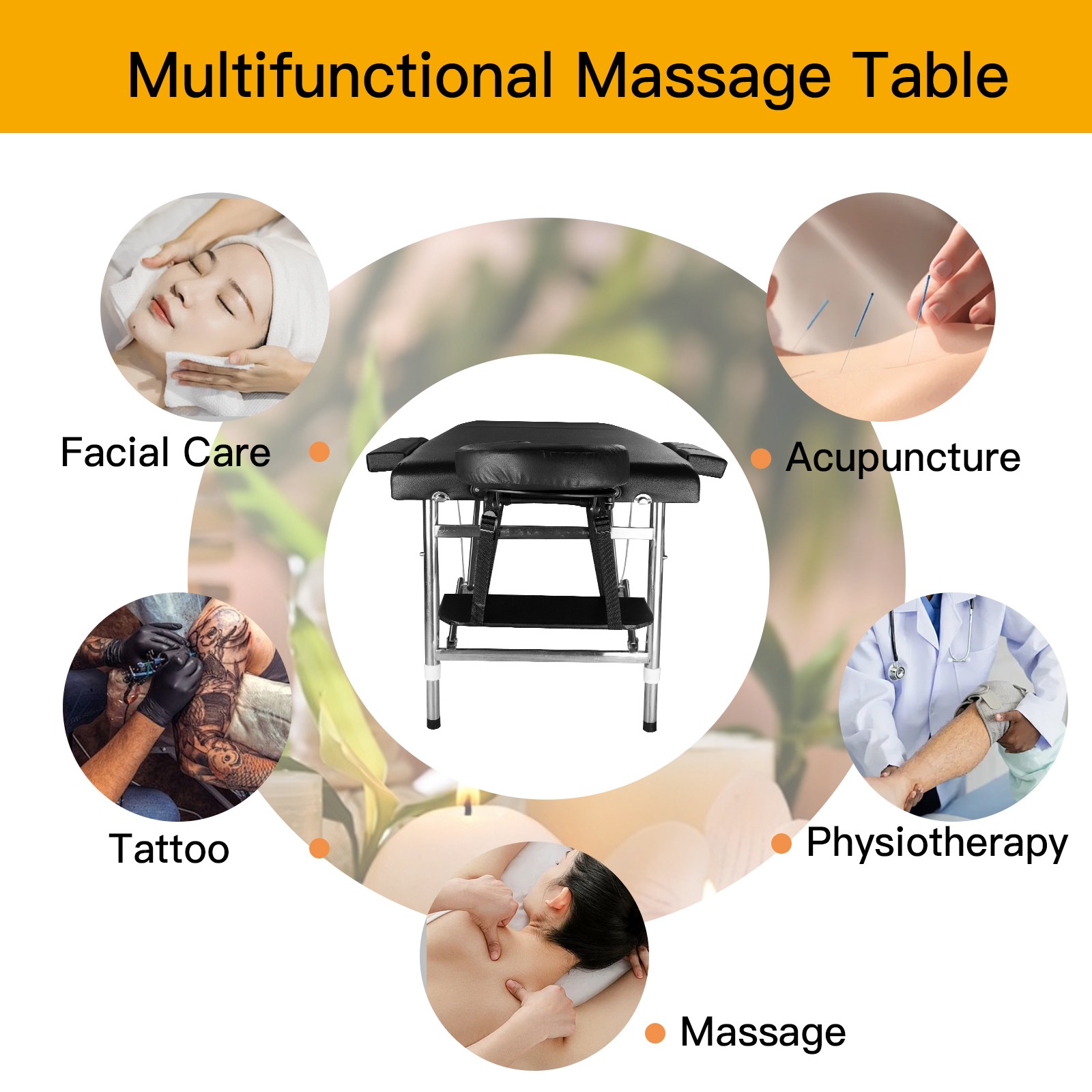 84" Professional Metal Massage Table Adjustable Height, Portable With Carry Case
