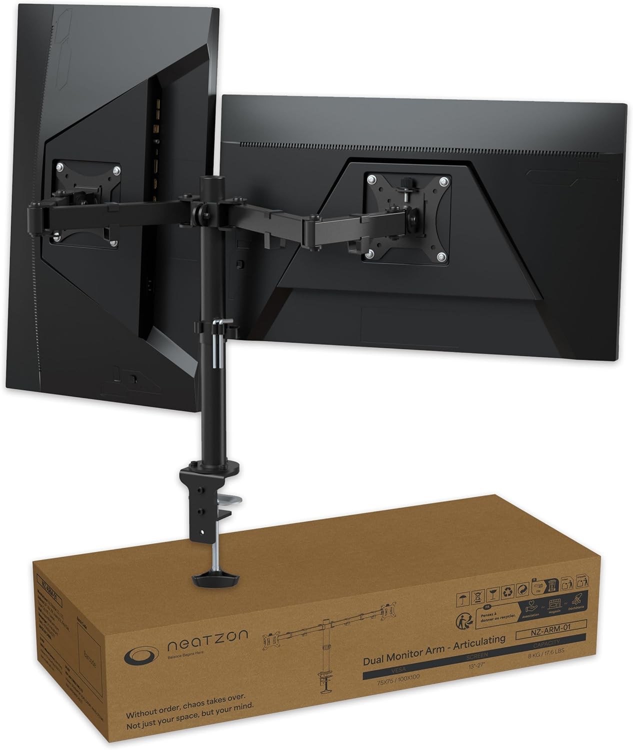 Dual 27” Monitor Arm Sleek Desk Mount Two Monitors up to 8kg Ergonomic Vesa Tilt
