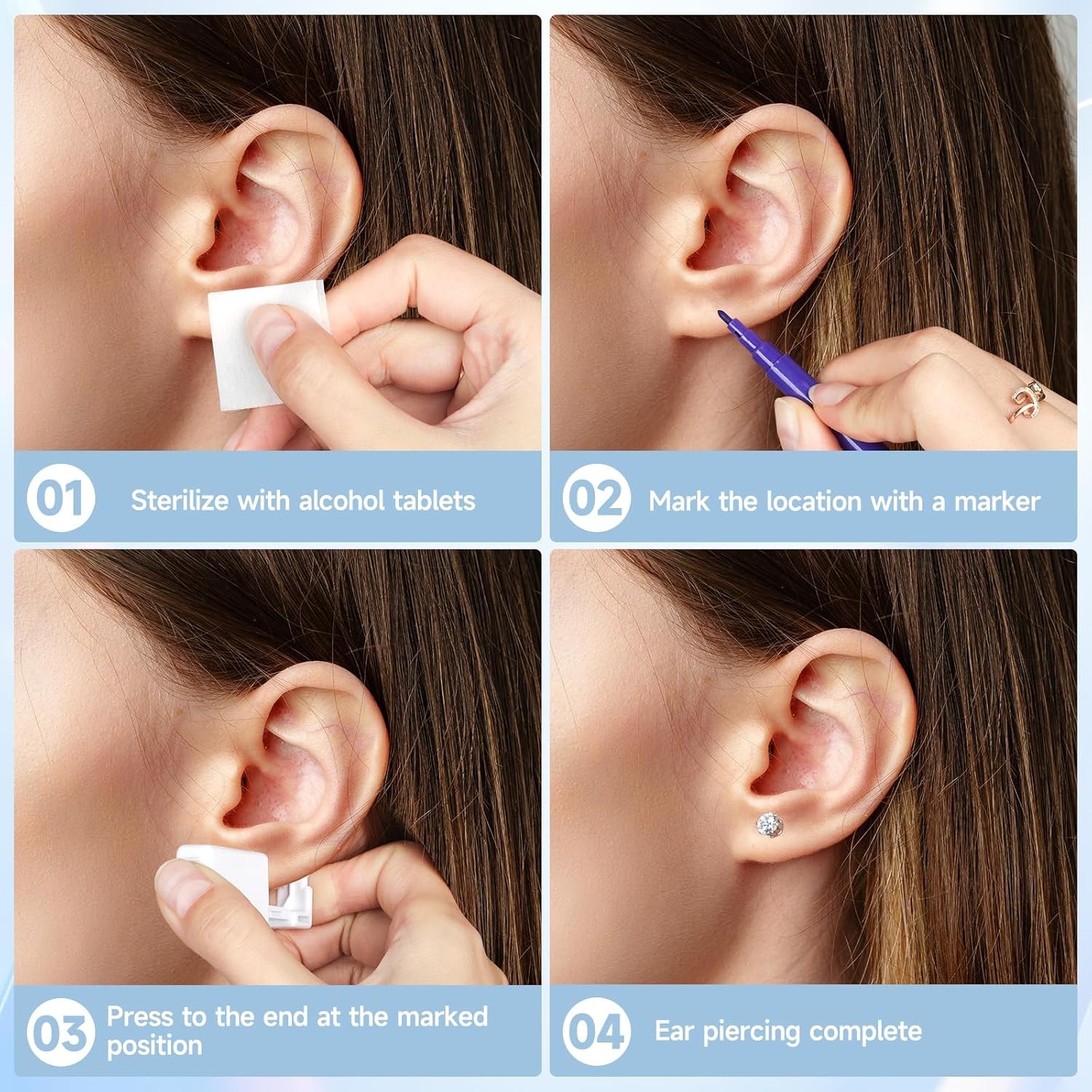 4-Pack Disposable Ear Piercing Kit, Self Gun, Hypoallergenic...