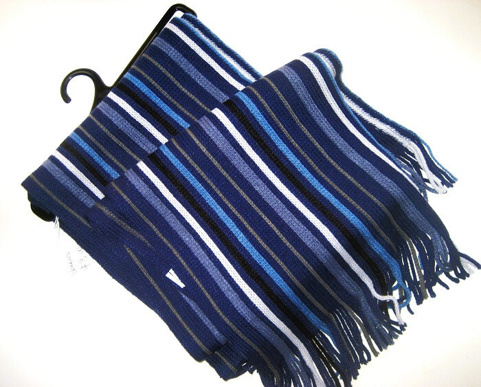CLOTHING ACCESSORIES-UNISEX  1 x 2mtrs x 32cm Multi Blues & Grey Stripes Scarf