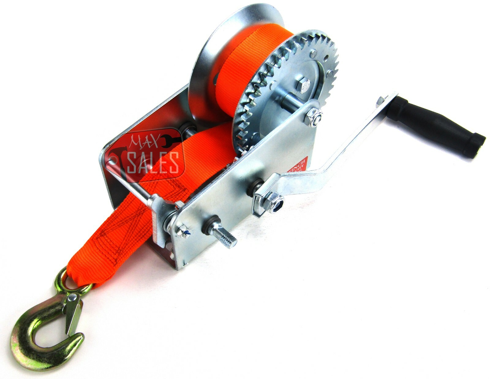 Nylon Strap DUAL GEAR Hand Winch 2000LBS Hand Crank Heavy Duty ATV Trailer Boat