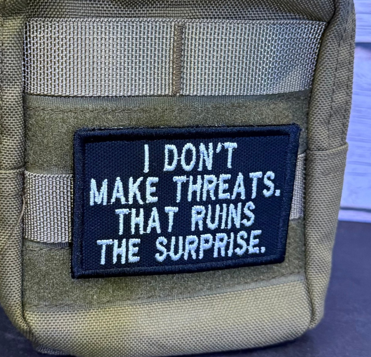 I Don’t Make Threats Funny Morale Patch, 2x3" | VELCRO® Brand Hook Fastener