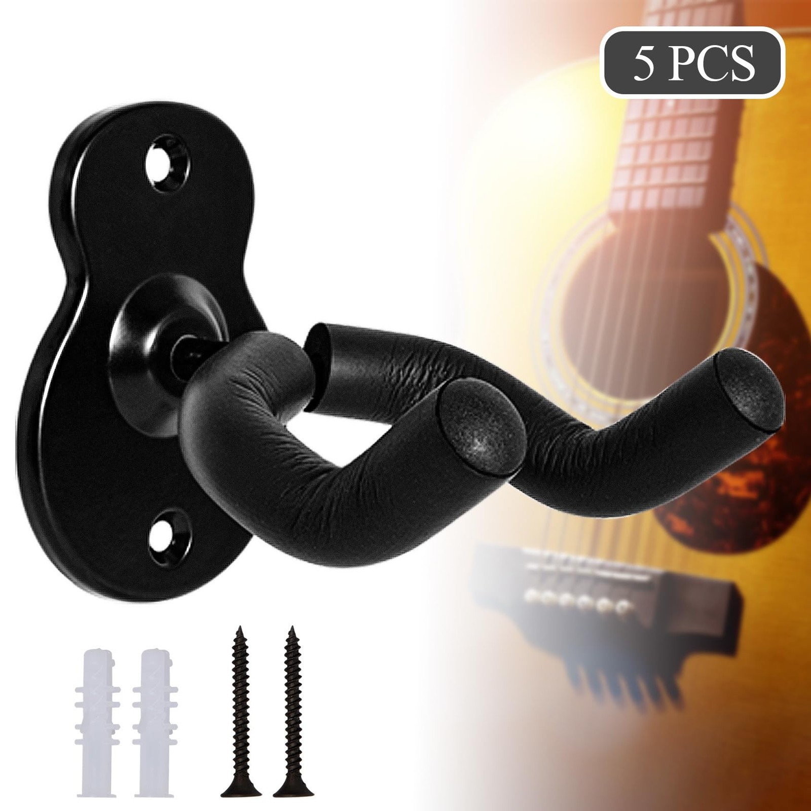 Guitar Wall Mount 5 Pack Wall Hangers for for Acoustic Electric Bass Guitar a...