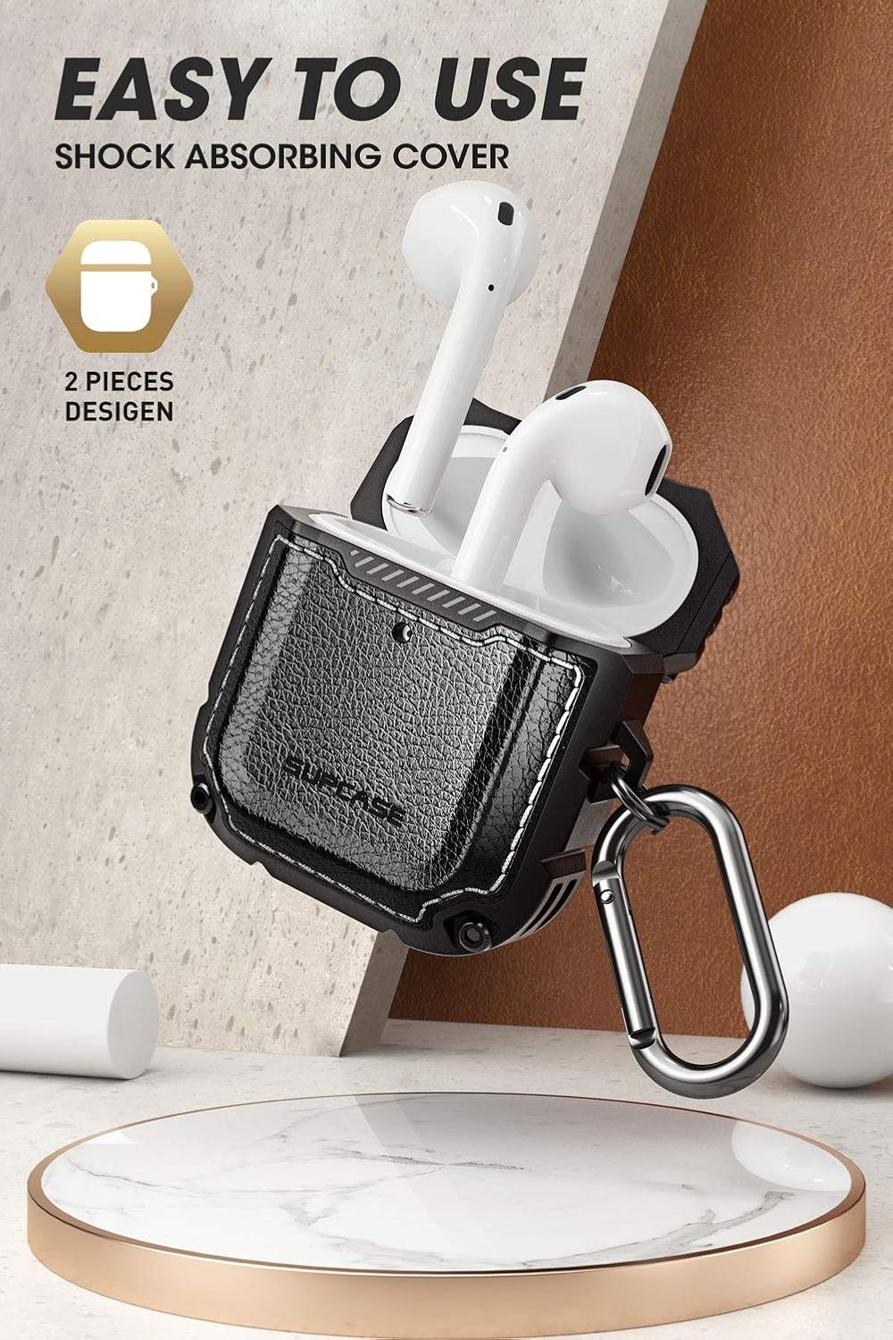 For Apple AirPods 1st & 2nd Gen Protective Case, Anti-Slip Cover with Carabiner