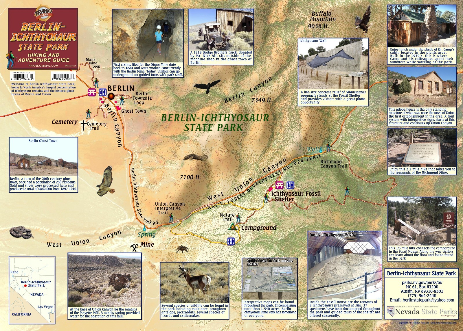 Berlin Ichthyosaur State Park Nevada Hiking & Adventure Guide Waterproof Map