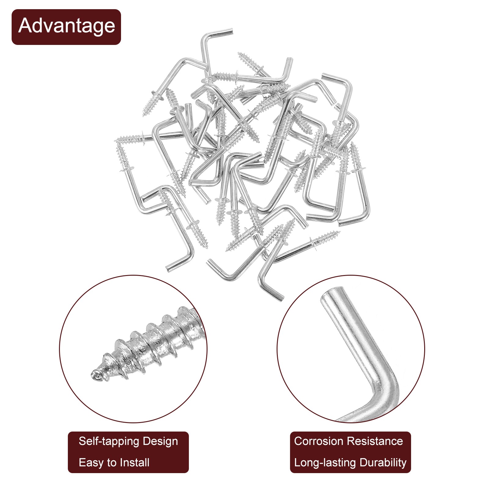 40 Pcs L Shape Hooks, 5/8 Inch Right Angle Screw Hooks for Hanging, Silver