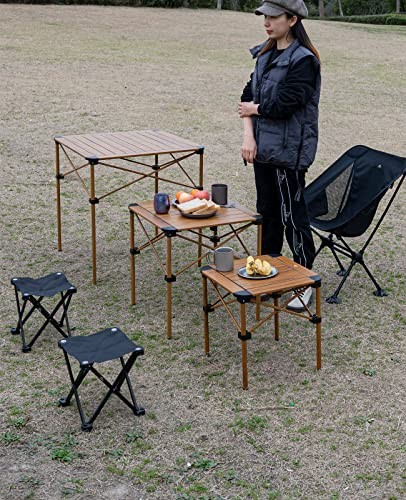 Lightweight Stable Alu. Folding Square Table Roll Up Top with Medium Nature