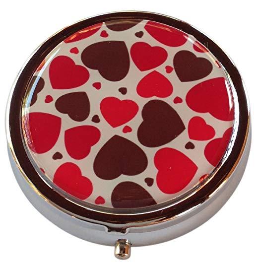 Hearts Small Daily Medication Pill Box Organizer Case for Pocket Purse or Travel