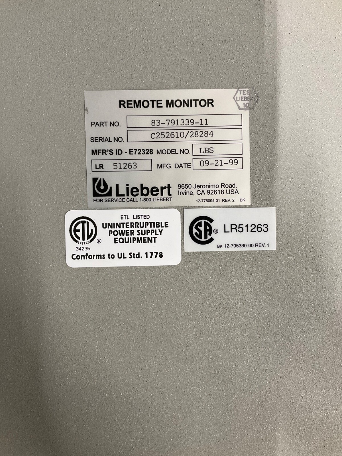 Liebert Extended Load Bus Synchronization Remote Panel (ELBS) 83-791339-11