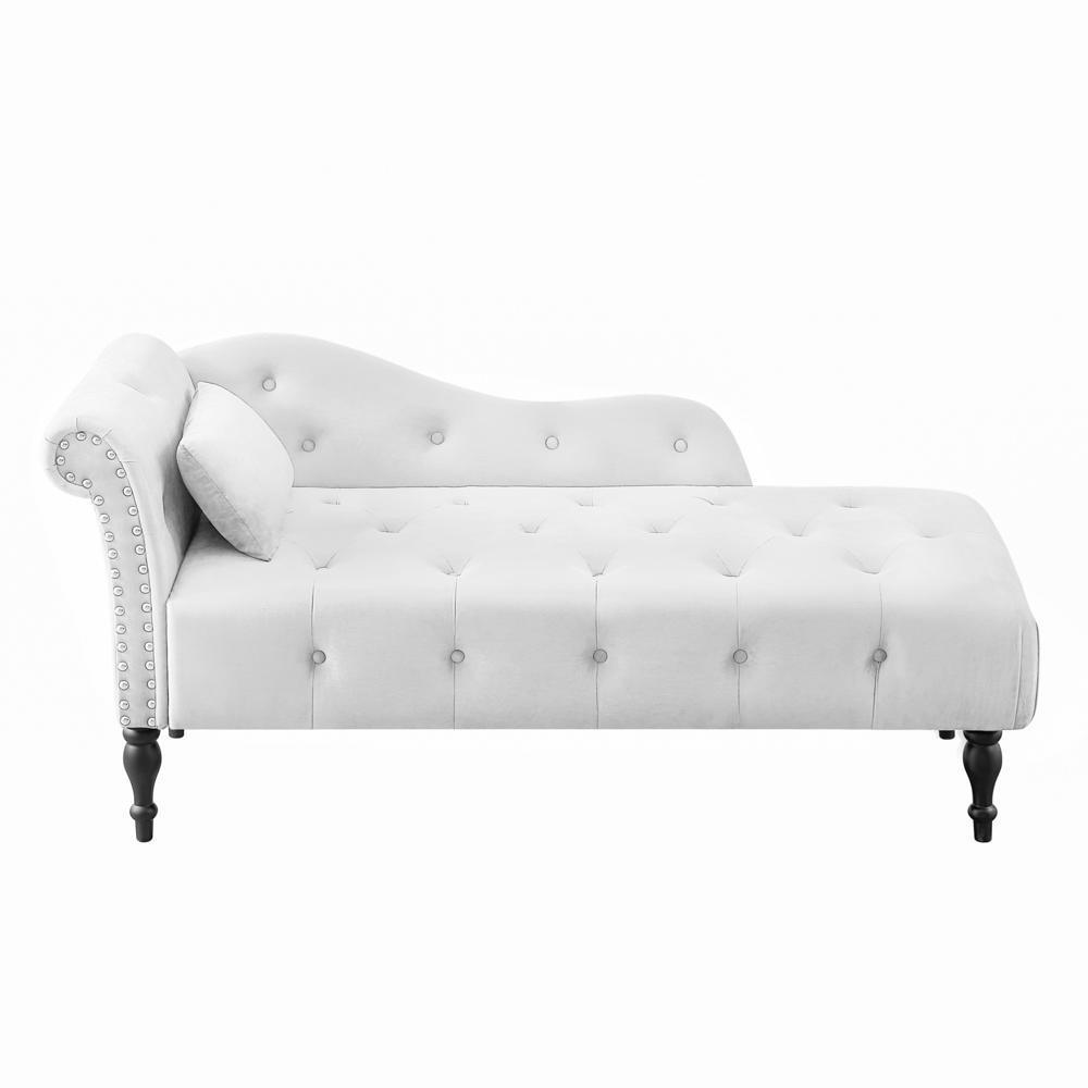 High Quality 60.6" Velvet Chaise Lounge Buttons Wood Legs with 1 Pillow Furnitu