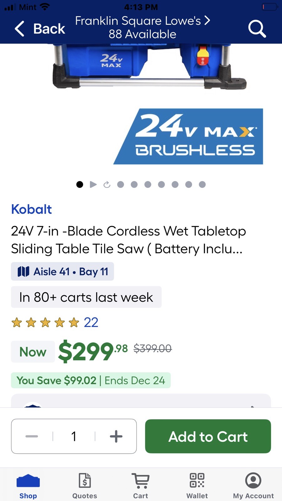24v kobalt tile saw