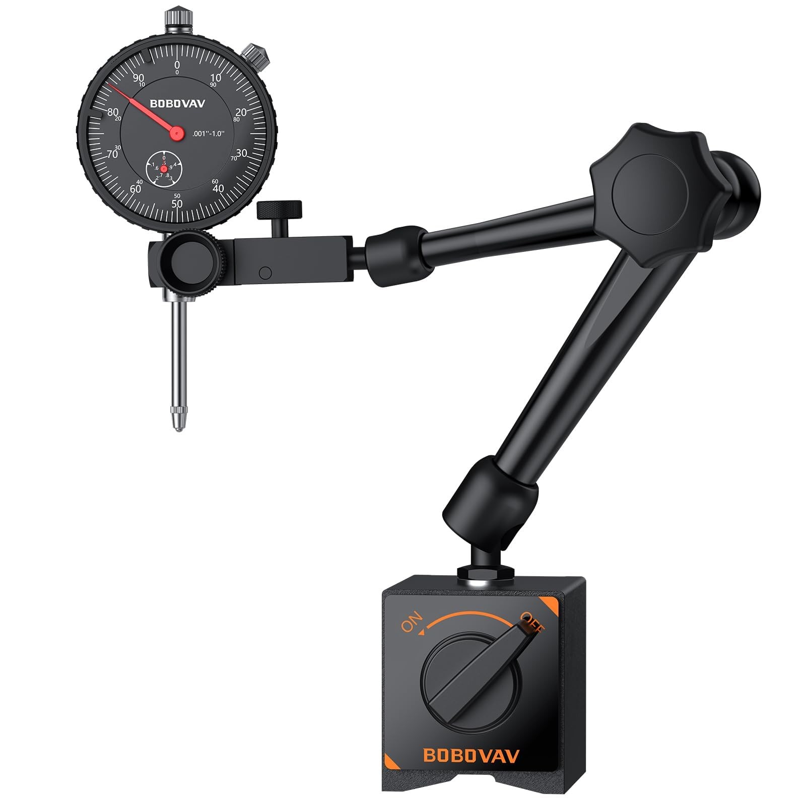 Dial Indicator with Magnetic Base Set, 0-1" Range & 0.001" Resolution, 3-Join...