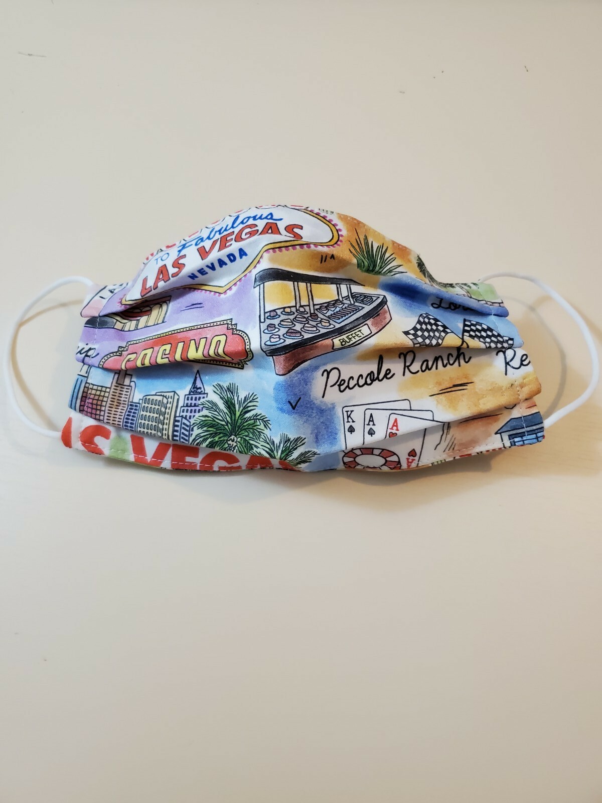 Adult Face Mask, Las Vegas, Nevada, Watercolor Mural Print Fabric, Landmarks