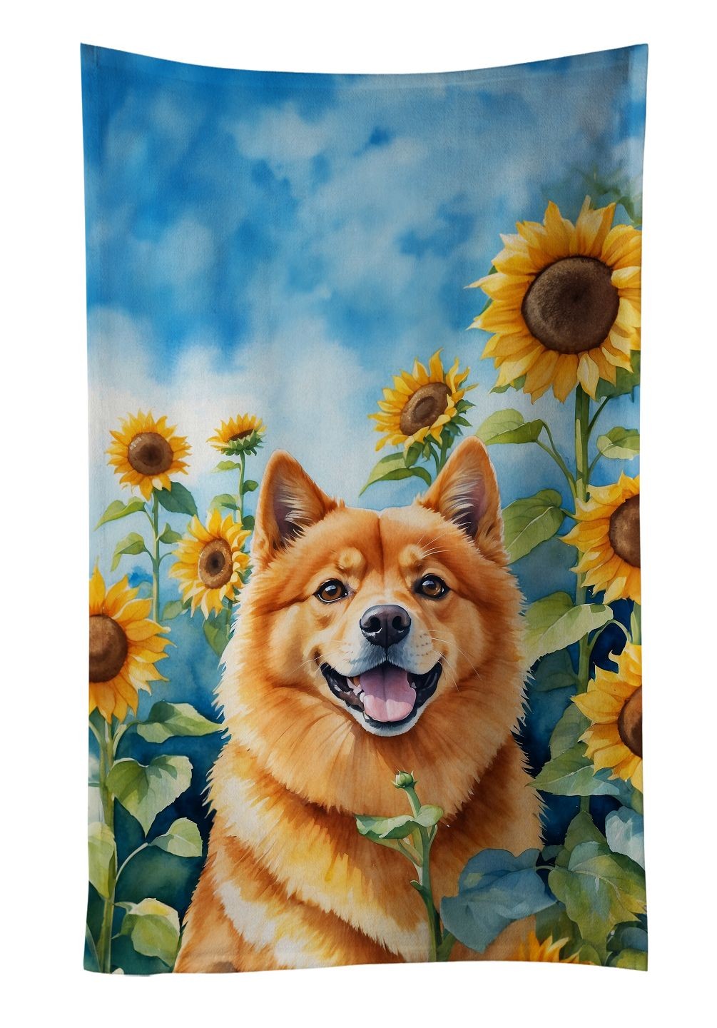 Finnish Spitz in Sunflowers Kitchen Towel Dish Cloths Guest Hand Towel