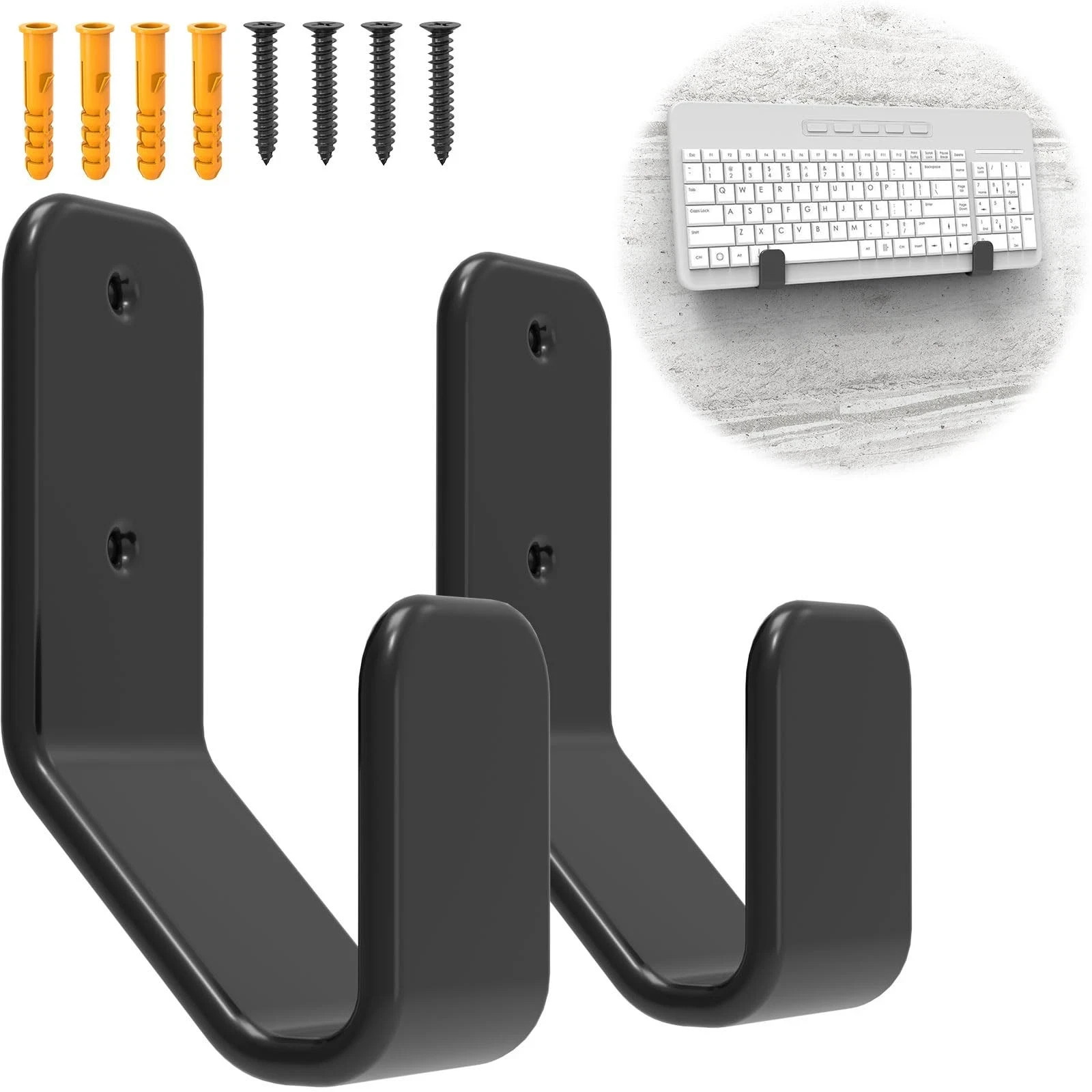 2-in-1 Keyboard Wall Mount - Metal Hanger with Adhesive & Screws, Fits Mechan...