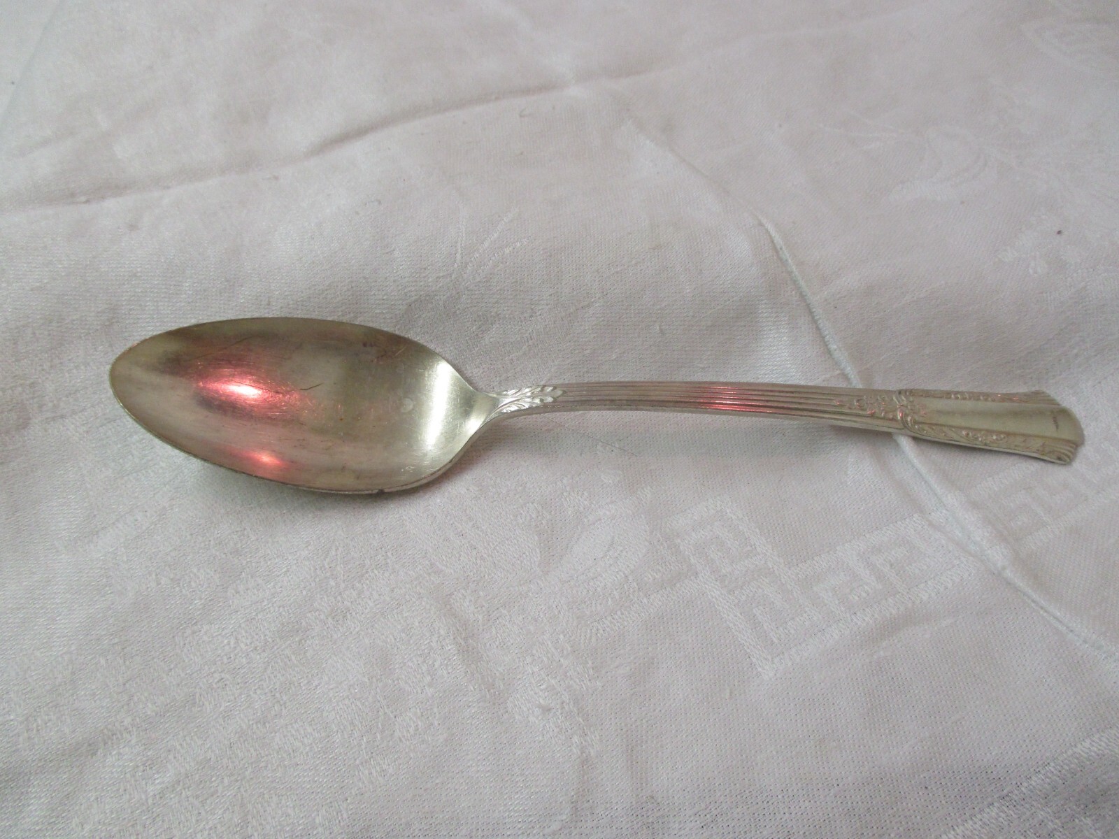 1940 IS Wm Rogers Silver Plated solid Serving Spoon Treasure monogram 'J'