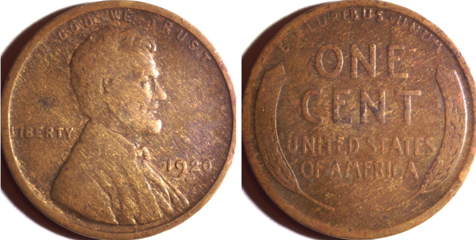 1920 Lincoln Wheat Cent - Improper Alloy Mix Wood Grain Woody - Rare Error Coin