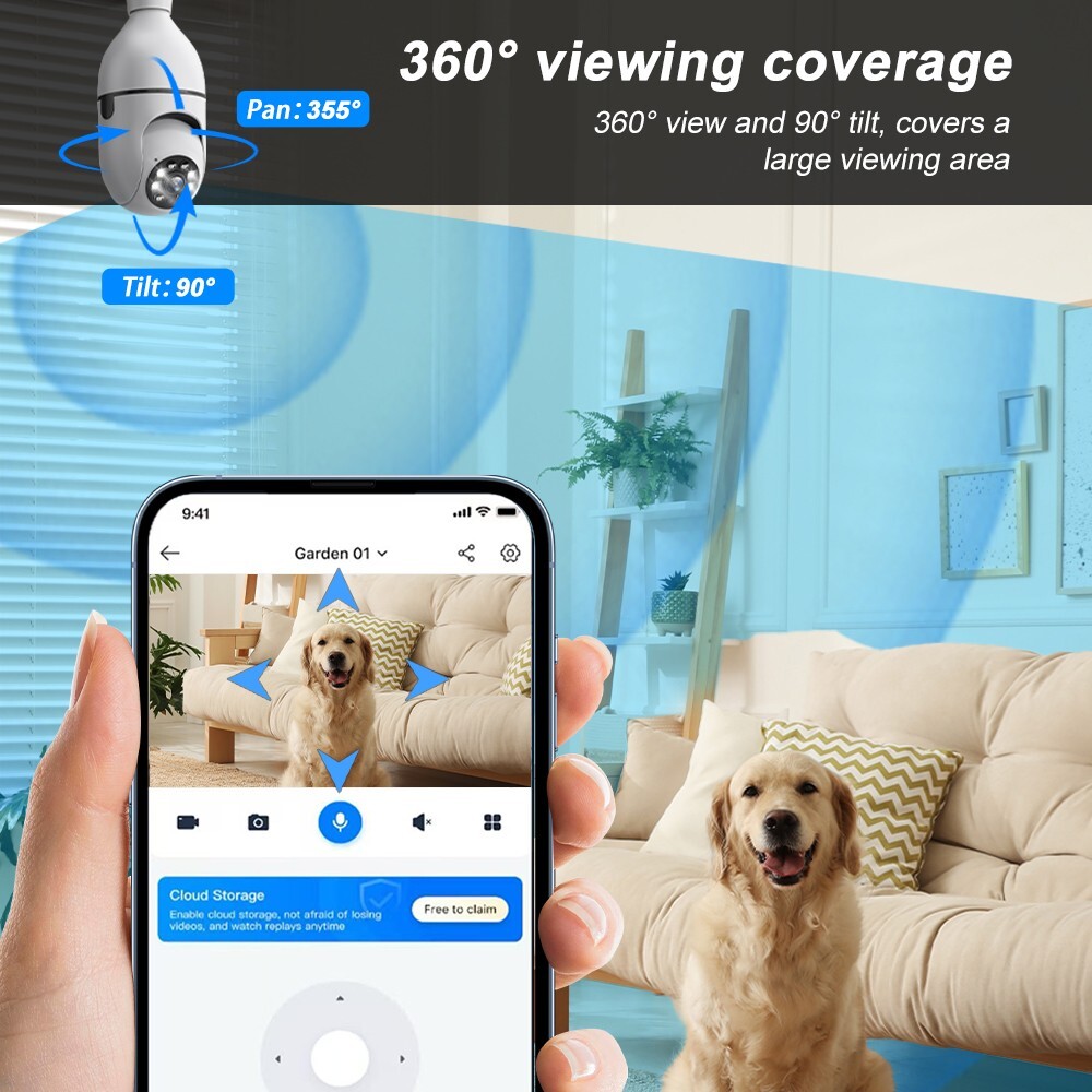 Light Bulb Camera 5MP IP 360° CCTV Camera WiFi IR Smart Home Wireless Security
