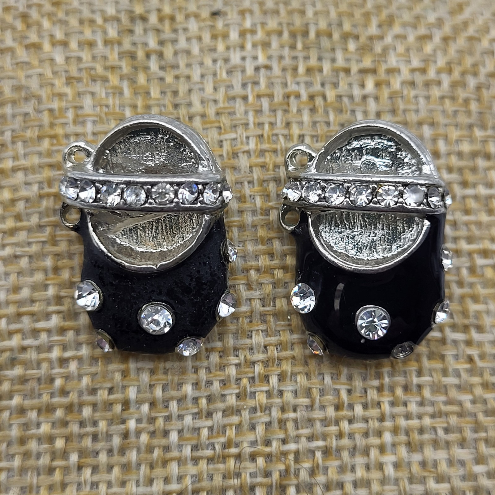 Vintage Enamel Earrings Rhinestone shoes stud pierced whimsagoth