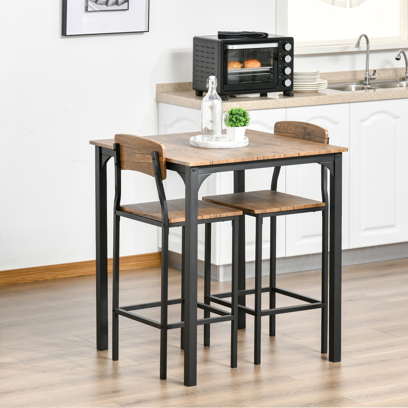 3 Piece Bar Table Set, Industrial Counter Height Dining Table Set, Bar Table &