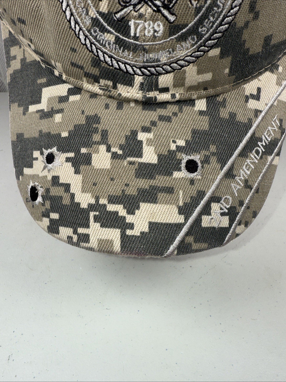 2nd Amendment 1789 Patch on gray beigeblack digital camouflage Hat Cap HookLoop