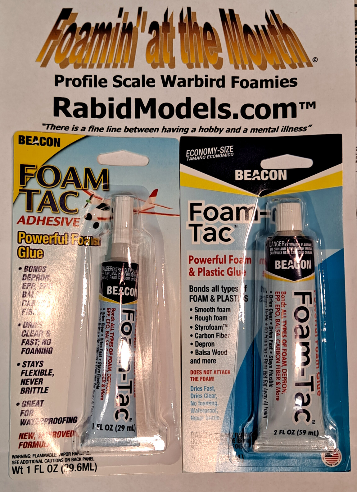 BEACON FOAM-TAC GLUE 2-pack!  1oz TUBE & 2oz TUBE - FOAM SAFE *FREE SHIPPING*
