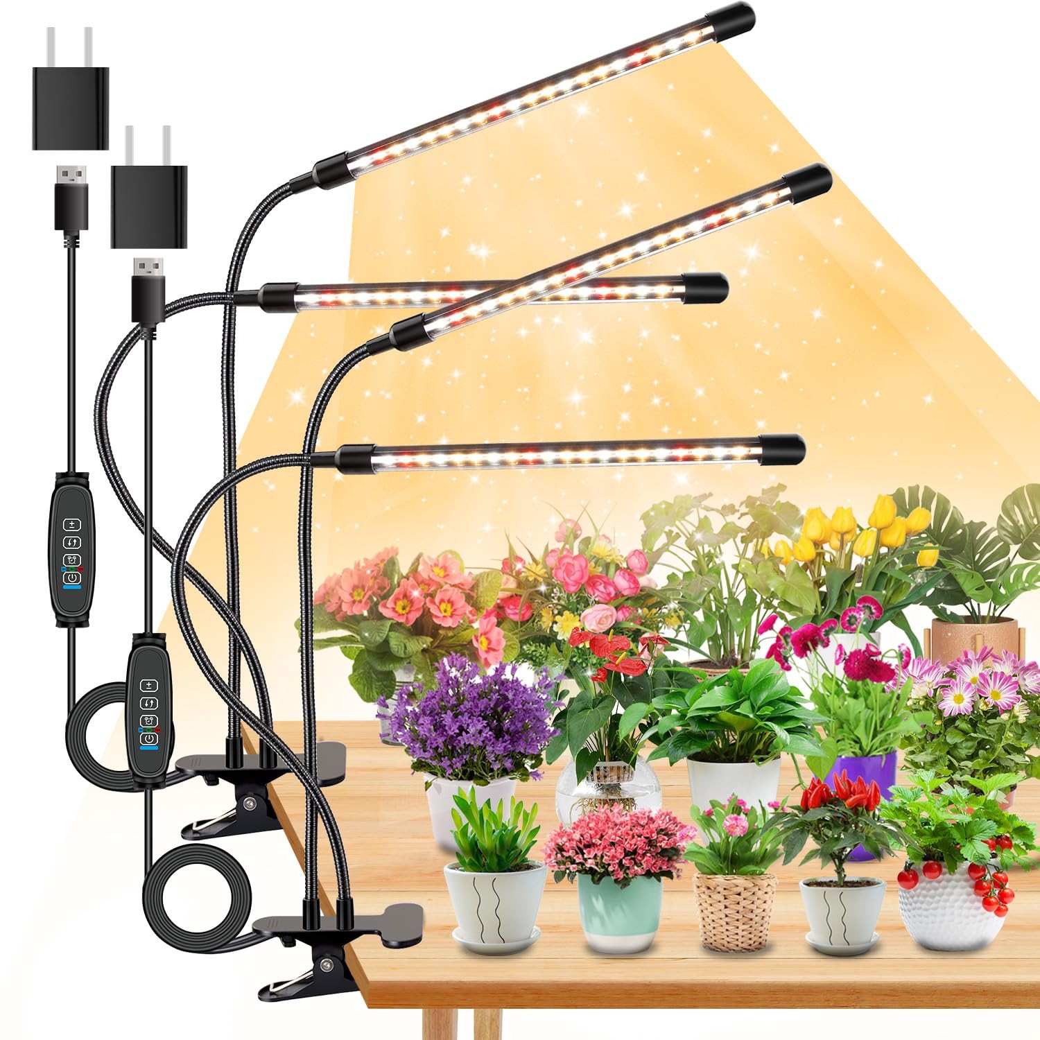 4 Heads Grow Lights for Indoor Plants, Full Spectrum LED Plant Lamps with Cli...