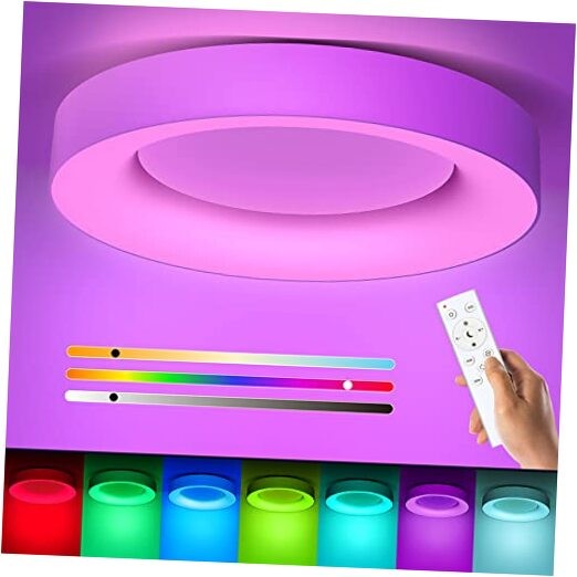 16 Inch RGB Led Flush Mount Ceiling Light with Remote Control, 16 Inch White