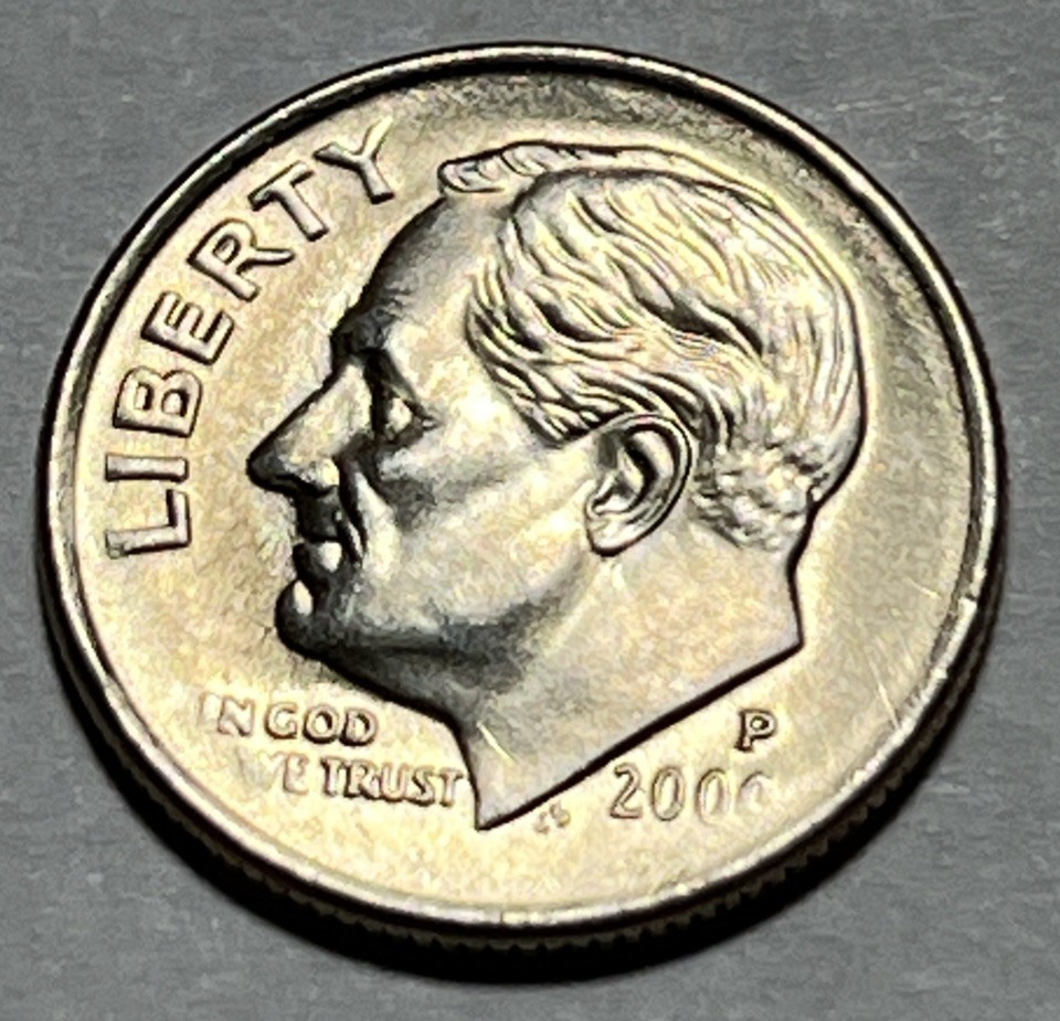 2000 P Roosevelt Dime Errors Weak Strike Faint Date & Lettering Uncirculated #2