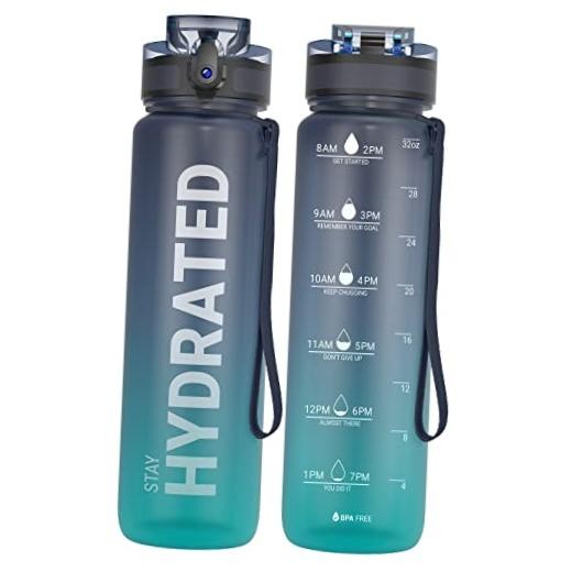 Water Bottle 32oz, Durable and Leakproof Water Bottles 33.8 Ounces Deep Sea