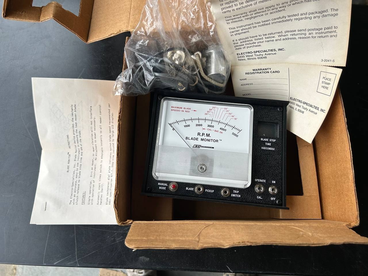 Vintage ESI Electro Specialties Inc Mower Blade RPM Monitor With Sensor