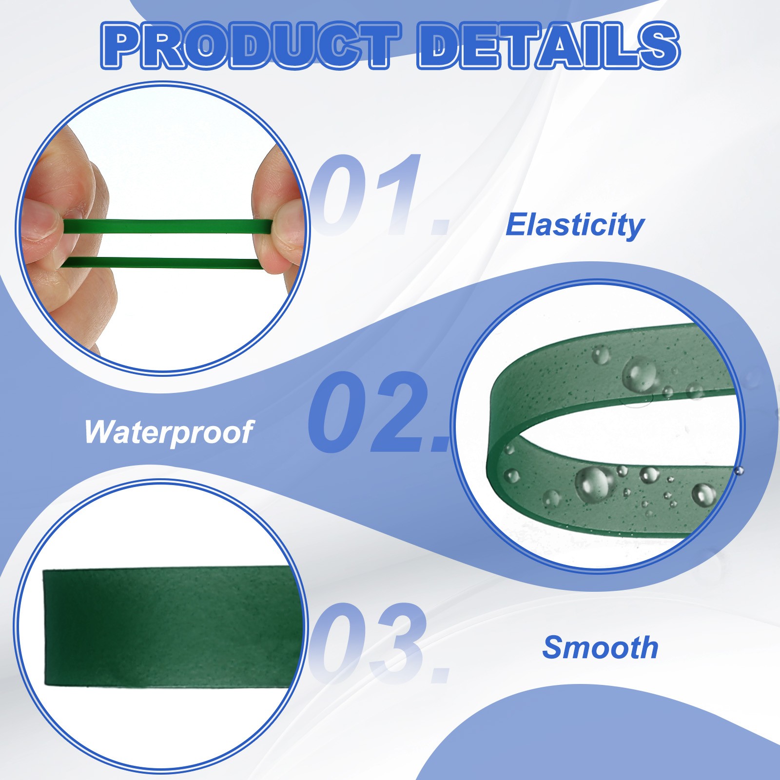80 Pcs Silicone Bands Cable Ties 1.1", Flat Rubber Elastic Band, Dark Green