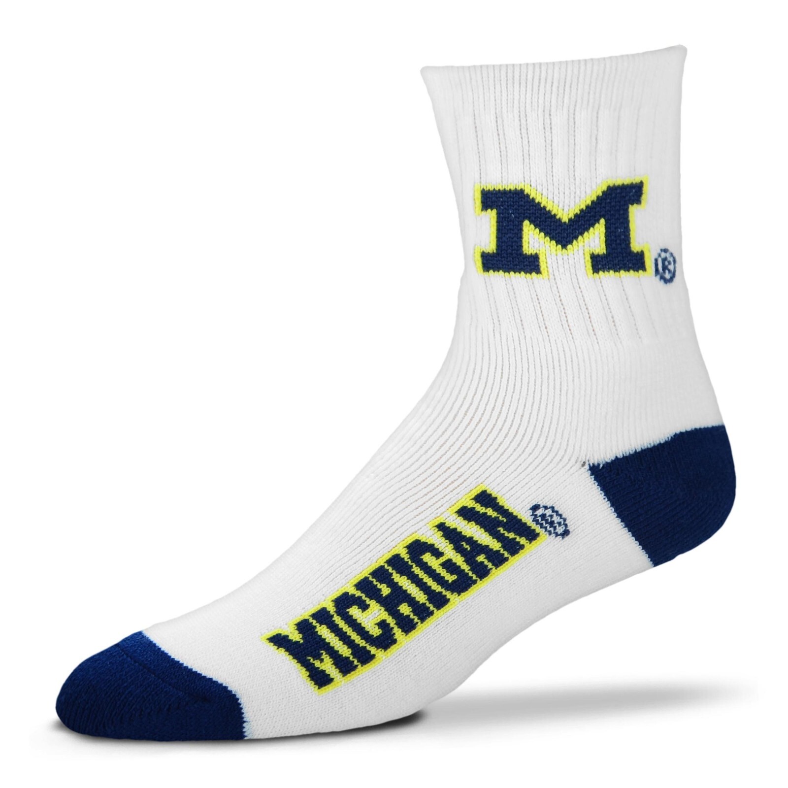 Michigan Wolverines White Maize Blue Socks Men Size Large UM Ankle Gift Sports