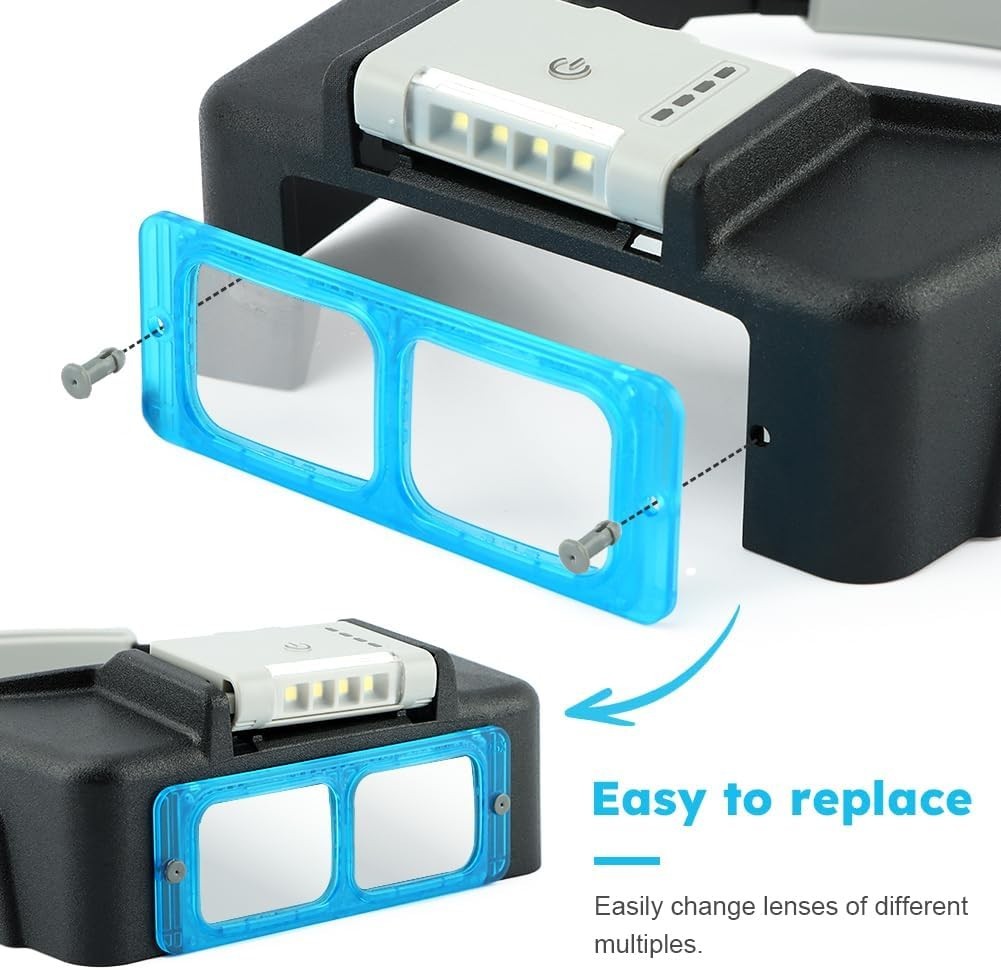 Headband Magnifier with Light,Rechargeable Magnifying Glasses for Close Work NEW